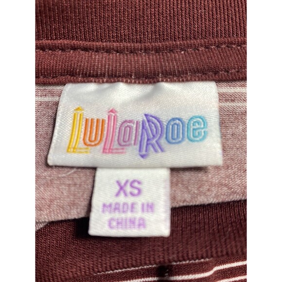 LULAROE Women Top Size XS Rust Stripe Stretch JERSEY KNIT Hi-Lo Hem LONG SLEEVE - Picture 6 of 7